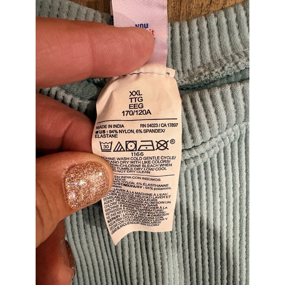 Old Navy Women's Stretch Short Sleeve Shirt XXL‎ Aqua Ribbed Cropped - Picture 3 of 4